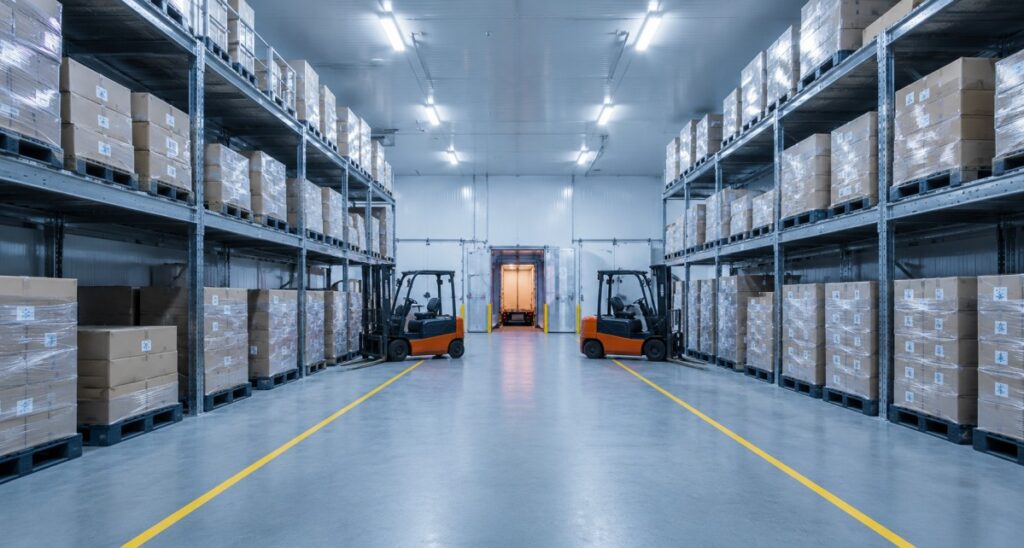 Cold chain logistics Canada showing refrigerated containers, temperature-controlled transportation, and food and pharmaceutical supply chain operations.
